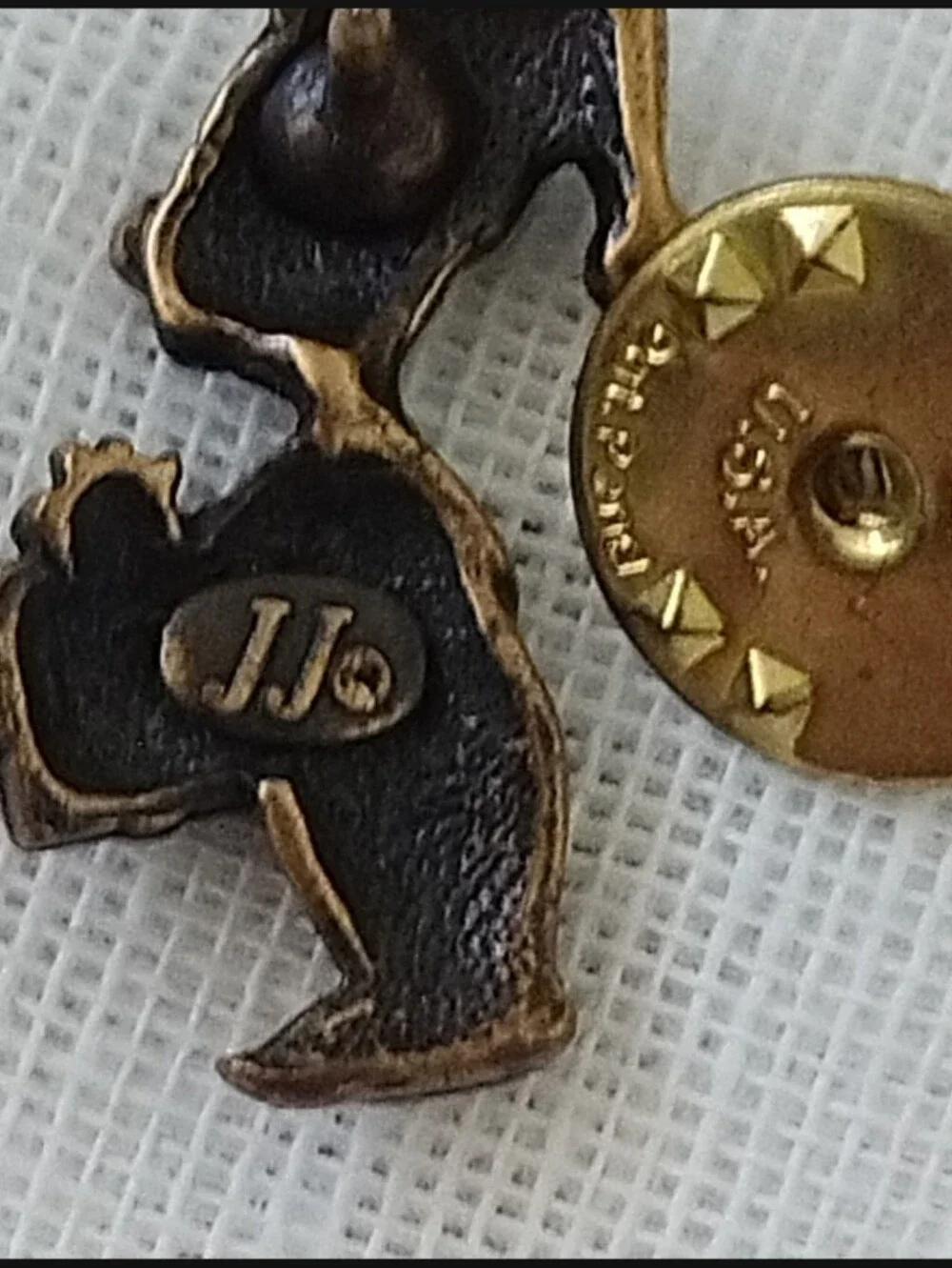 Vintage Signed JJ Jonette Rocking Horse & Elf with Gift Figural Brooch Pin Set